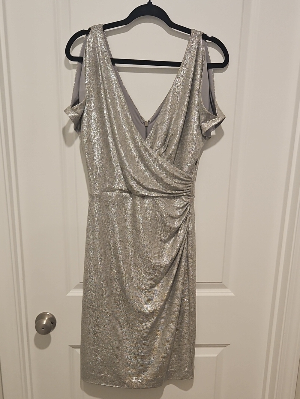 Ralph Lauren Silver One-Shoulder Metallic Cocktail Dress